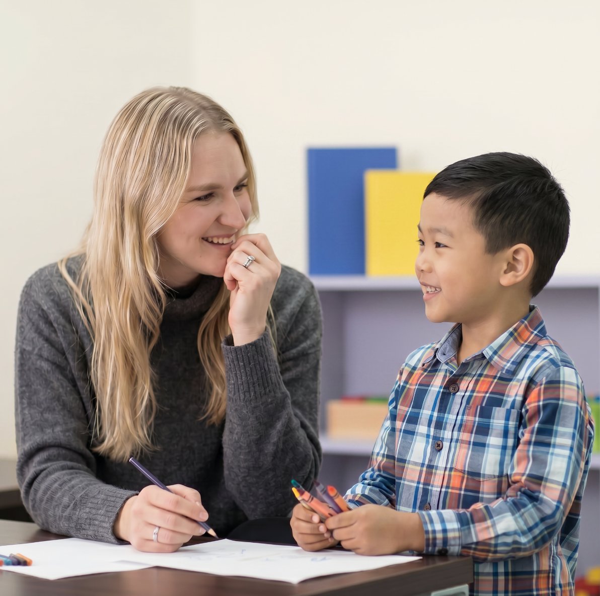 Claire McCann working with a child during an evaluation